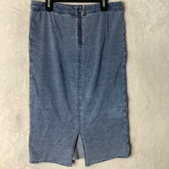 Sans Souci Midi Denim Jean Skirt Women Medium Slit Cotton Blend Modest 90s Y2K - Picture 4 of 7